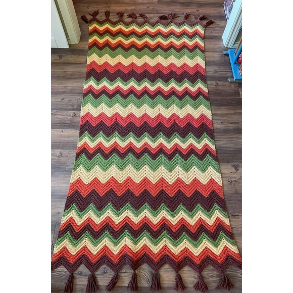 Vintage Retro Boho Afghan 70s Chevron GOLDBERGS TV - Picture 5 of 14